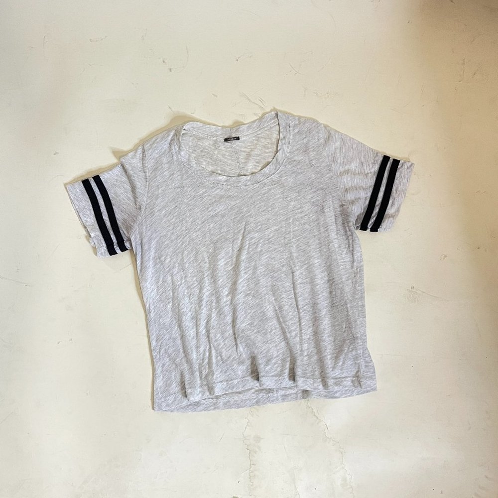 Monrow Heather Grey Varsity Striped Short Sleeve Tee Size XS lightweight cotton